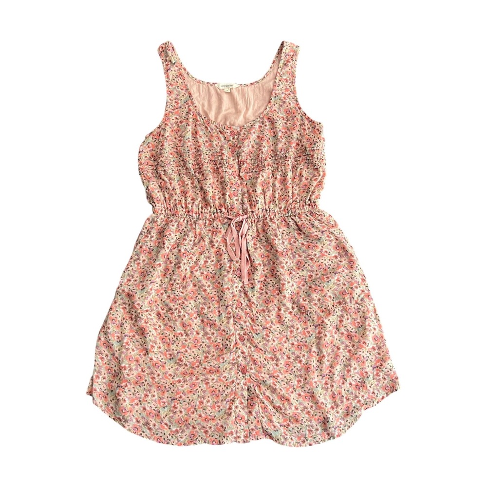 Lucky Brand Womens Medium Pink Floral Button Front Mini Dress Sleeveless Pockets